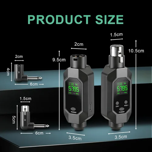 Vista 3 de Transmisor y receptor inalámbrico XLR adaptador de micrófono inalámbrico UHF para rango de 164 pies 8 horas Batería adaptador de micrófono