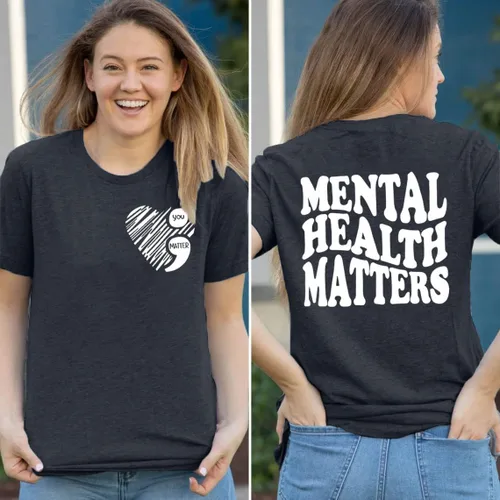 Vista 2 de LOTUCY Mental Health Matters - Camiseta divertida para mujer, terapeuta y psicóloga, camiseta para concientización sobre enfermedades cerebrales