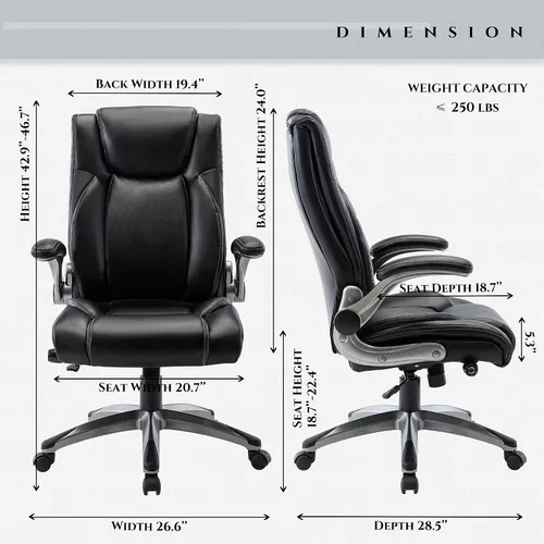 Vista 2 de COLAMY Silla de escritorio de oficina, silla ergonómica para computadora con brazos abatibles acolchados y cojín grueso, silla de oficina de cuero