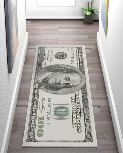 Vista 8 de Well Woven Money Collection New Hundred Dollar Bill - Alfombra de pasillo de 2 x 5 pies Azul verdoso