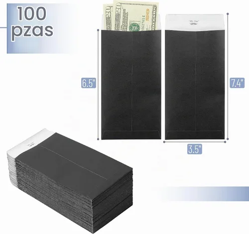 Vista 2 de Mr. Pen - Sobres de dinero para efectivo, 6.5 x 3.5 pulgadas, paquete de 100 unidades, papel kraft Sobres de efectivo autoadhesivos a granel