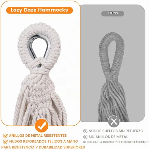 Vista 7 de Lazy Daze Hammocks Hamaca doble brasileña de algodón, hamaca portátil extragrande para acampar al aire libre con correas para árboles y bolsa