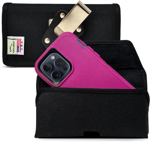 Vista 21 de Turtleback Clip para cinturón para iPhone 16 Pro Max, 15 Pro Max, 14 Pro Max, pequeño - Se adapta con fundas delgadas de estilo MagSafe, cuero negro