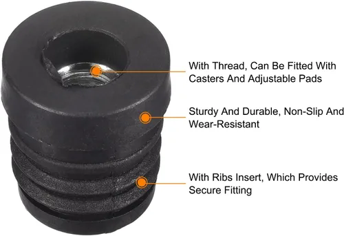 Vista 4 de uxcell 8 piezas de insertos para tubos redondos con rosca M8, para tubo redondo de 0.748 in/0.75 pulgadas, tapón redondo de plástico negro