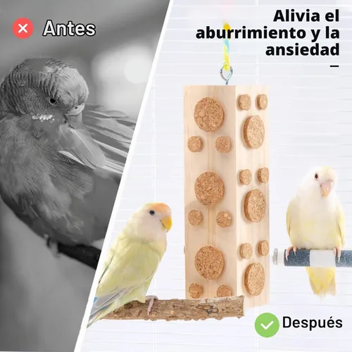 Vista 6 de 2 juguetes de madera para masticar pájaros, 7.9 pulgadas, 92 corchos