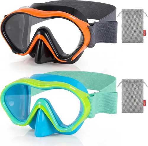 Vista 11 de Aegend Paquete de 2 gafas de natación para niños con cubierta de nariz para niños de 3 a 15 años, correa de tela tejida, antivaho 180° visión clara