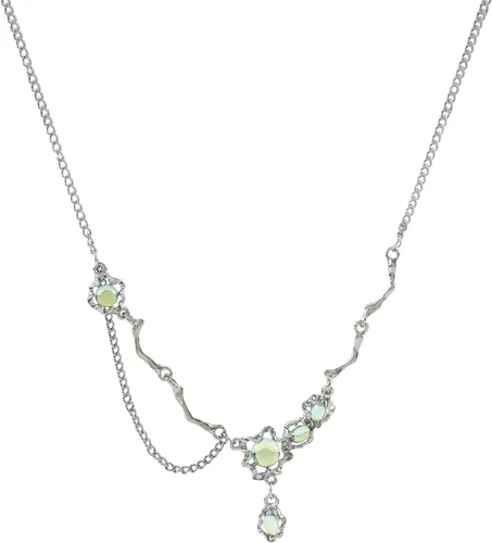 Vista 15 de Y2k - Collar irregular con dije de estrella, piedra de luna, diseño de cadena de moda, joyería de plata picante para mujer