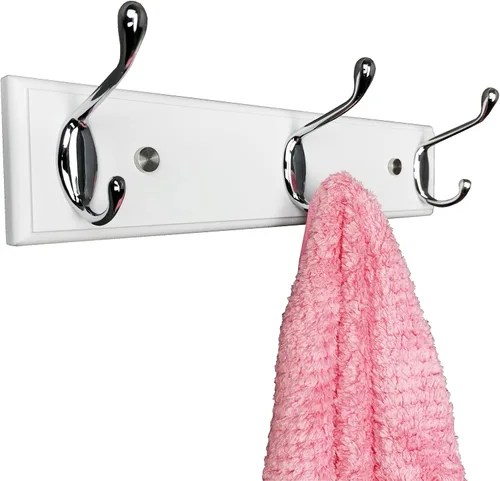 Vista 17 de Perchero de pared con 5 ganchos plateados de madera, 17.3’’, Ganchos resistentes para colgar ropa, sombrero, mochila, etc., Gran decoración moderna