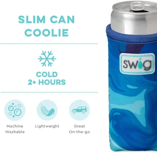Vista 4 de Swig Life Skinny Can Coolie, soporte para latas delgado de 12 onzas, enfriador de vasos aislado de neopreno con bolsillo, fundas para botellas