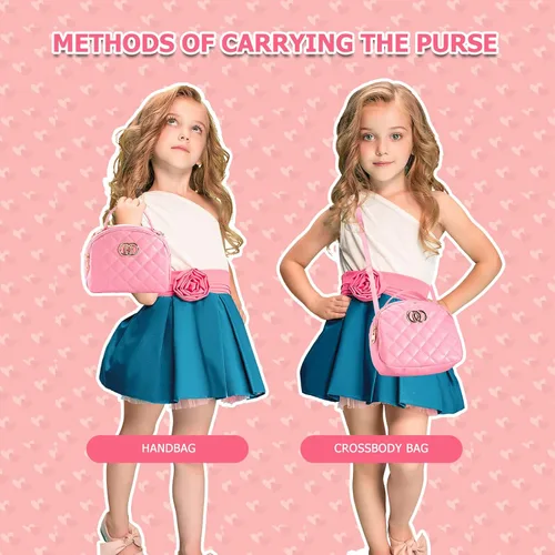 Vista 4 de Bolso de niñas pequeñas, juego de maquillaje de simulación para niños de 3-5 y 4-6 años, bolsos para niños con accesorios, bolso de mano rosa, kit