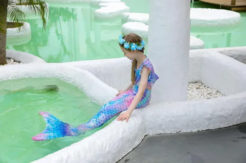 Vista 8 de DNFUN Colas de sirena para nadar para niñas, traje de baño de sirena con monoaleta