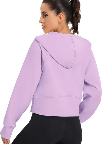 Vista 4 de Sudadera corta con media cremallera para mujer, con forro polar, con cremallera de un cuarto, sudadera atlética de moda, trajes de invierno