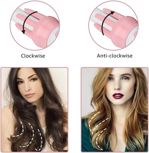 Vista 2 de Curling Irons Pink Automatic Hair Curling Iron Ceramic Heating Curly Hair Stick Fast Professional Magic Rotating Electric Curlers Styling Tool