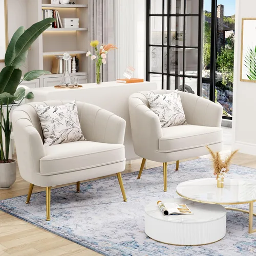 Vista 8 de Silla de acento de terciopelo Andeworld, silla de sofá individual moderna tapizada, sillón de club barrel cómodo para sala de estar con patas