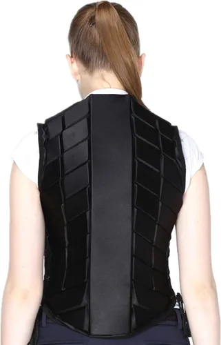 Vista 5 de Chaleco ecuestre de seguridad profesional EVA acolchado equitación chaleco unisex negro cremallera protector engranaje chaleco