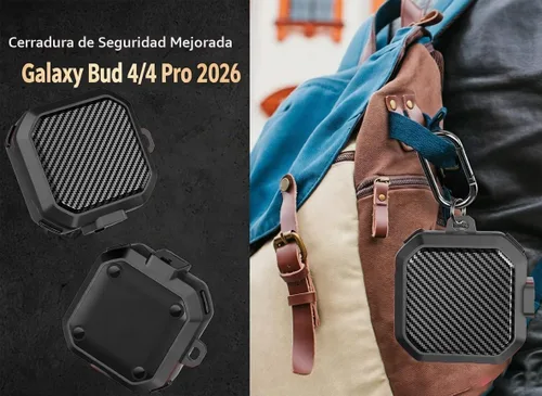 Vista 4 de Funda para Galaxy Buds 4 Pro/Buds4 con clip de bloqueo seguro, a prueba de golpes para Samsung Galaxy Buds 4/4 Pro 2026 con mosquetón y kit