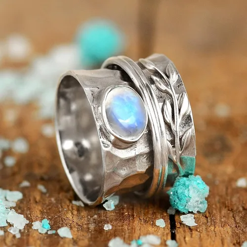Vista 4 de Boho-Magic Anillo giratorio de plata de ley 925 para mujer con piedra lunar