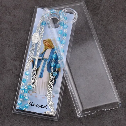 Vista 3 de HanlinCC Collar de rosario milagroso chapado en plata brillante con cuentas de cristal facetado de 0.157 in con caja de regalo para mujeres