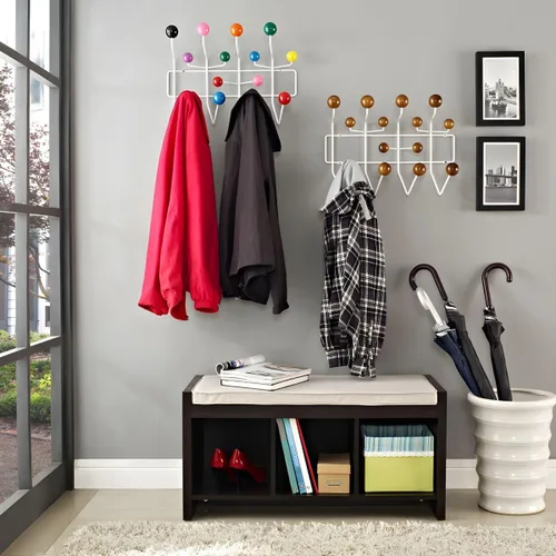 Vista 2 de Industrial Hooks Punch-Free Metal Wall-Mounted Coat Rack with Wood Ball Decoration Iron Coat Rack with Solid Wood Ball Wall Coat Hook Metal Simple