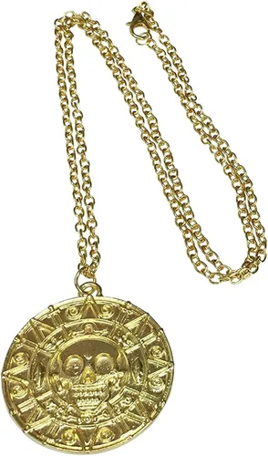 Vista 3 de Graceful Goods Collar de medallón de calavera azteca del tesoro del pirata del Caribe, Metal