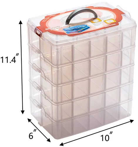 Vista 6 de Sooyee Contenedor de almacenamiento apilable de 5 capas, transparente, 50 compartimentos ajustables, compatible con juguetes pequeños, artes