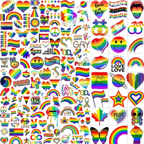 Vista 4 de Más de 132 tatuajes temporales de orgullo gay LGBT para mujeres, hombres y adultos, tatuajes temporales de arco iris temporales, calcomanías