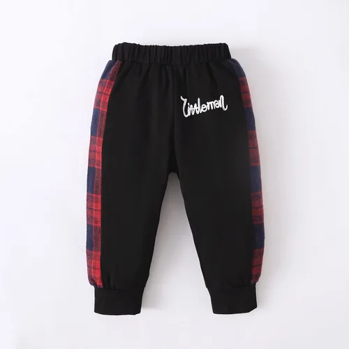 Vista 6 de VOLUOVO Conjunto de sudadera con capucha y bolsillo a cuadros para bebés y niños pequeños