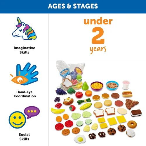 Vista 5 de Juego completo de alimentos de juguete para ampliar vocabulario Learning Resources New Sprouts., Variados