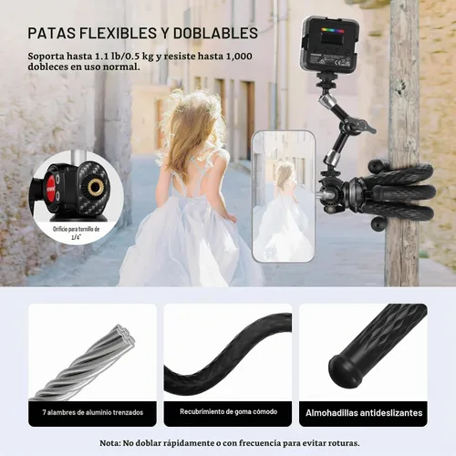 Vista 5 de NEEWER Trípode magnético flexible para teléfono compatible con Magsafe iPhone 15 Pro Max 14 Series Android, Mini Vlog Soporte de trípode