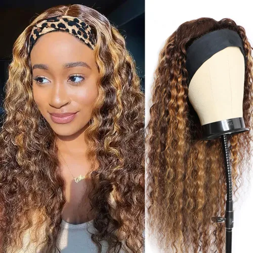 Vista 29 de XSY: Peluca de diadema de cabello humano de onda profunda sin pegamento, sin encaje frontal, peluca de diadema rizada, lista para usar y llevar