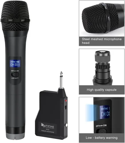 Vista 2 de Micrófono Inalámbrico, Micrófono Dinámico de Mano Sistema de Micrófono Inalámbrico para Noches de Karaoke y Fiestas en Casa para Divertirse Sobre