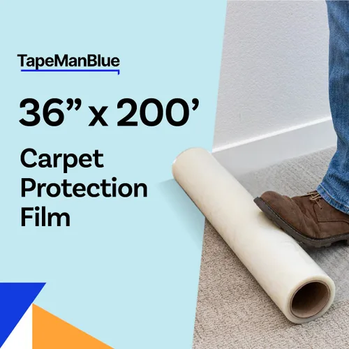 Vista 2 de TapeManBlue Rollo de película protectora de alfombra de 36 pulgadas x 200 pies, película protectora de plástico autoadhesiva para alfombras