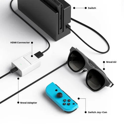 Vista 7 de NrealAirARGlasseswithNrealAdapter,CompatiblewithiPhoneandNintendoSwitch,ConnecttoiPhoneviaLightningtoHDMIAdapter,StreamandGame,ARGlasseswith130