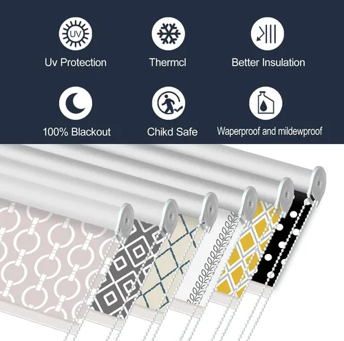 Vista 5 de LETAU Persianas opacas sin cordón, con protección UV estampadas, persianas enrollables para puerta, club, hogar, hotel, restaurante