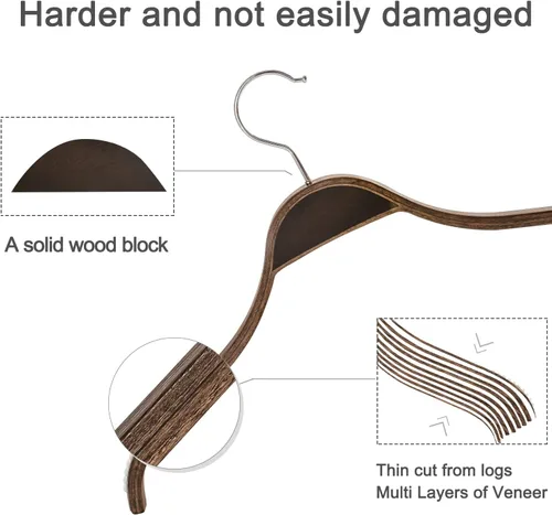 Vista 5 de TOPIA HANGER Perchas delgadas de madera con agarres de goma antideslizantes extra suaves, paquete de 10 perchas de moda de alta calidad sin