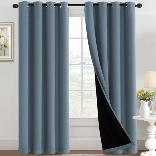 Vista 28 de H.VERSAILTEX Cortinas 100% de opacidad con aislamiento térmico, cortinas opacas completas para sala de estar, cortinas de ventana de eficiencia