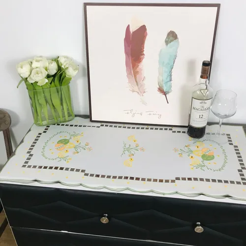Vista 2 de Mantel bordado para decoración de encaje a prueba de polvo, sin arrugas, lavable, floral, rectangular, para cocina, comedor, vacaciones, cumpleaños
