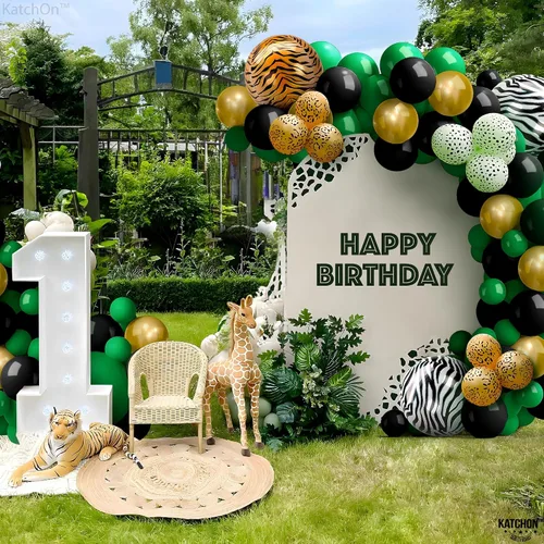 Vista 5 de KatchOn, Globos negros, verdes y dorados, 12 pulgadas, paquete de 65 unidades, globos de fiesta, decoraciones de fiesta de fiesta, decoración