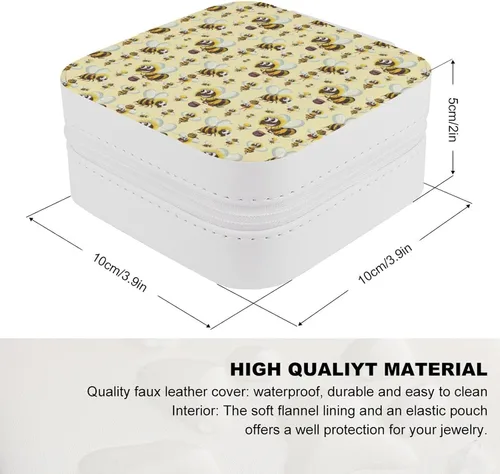 Vista 2 de Bumble Bee - Caja de almacenamiento de joyería de piel sintética para viaje, organizador de joyas, regalo para mujeres