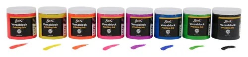 Vista 3 de Sax 457451 Versablock Tinta de impresión fluorescente a base de agua, 8 onzas, colores surtidos, juego de 8