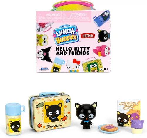 Vista 4 de Jada Lunch Buddies – Lonchera térmica coleccionable con botella de termo, figura y accesorios de comida – Juguete Sanrio de 2 pulgadas – Hello Kitty