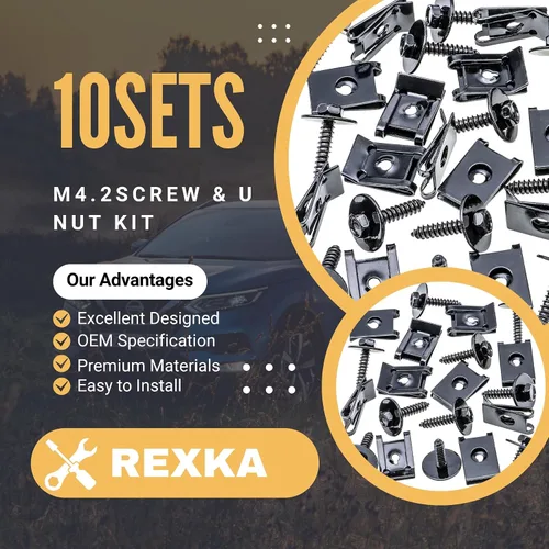 Vista 7 de Rexka Juego de 10 juegos M4.2 Universal Fender Liner Engine Splash Shield Hex Head Tornillo y Tuerca U Kit para GM Chevy Ford Buick Jeep Chrysler