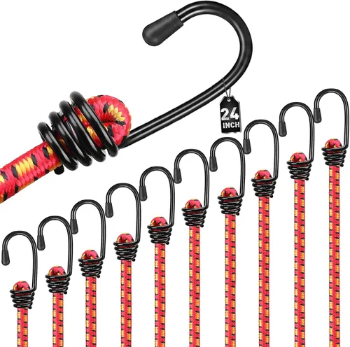 Vista 19 de 10-Piece 12" Elastic Bungee Cords with Hooks, Heavy Duty Outdoor Elastic Bungee Cords, Bungee Cord Bundle with Metal Hook for Securing Tarps 10pcs