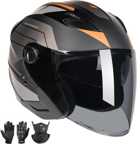 Vista 9 de Casco de motocicleta de cara abierta 3/4 para adultos, hombres y mujeres, aprobado por DOT, casco de carreras de bicicleta de calle, casco