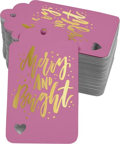 Vista 18 de Etiquetas colgantes con texto en inglés "Merry and Bright" (50 unidades)