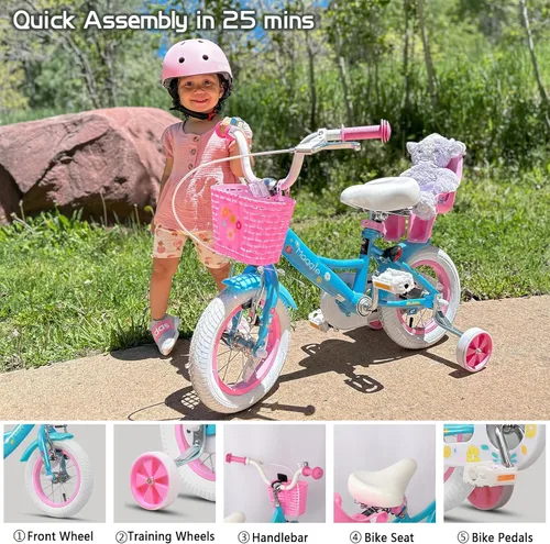Vista 6 de Glerc Maggie Girls Bike, 12-20 Inch Kids Bike for 2-13 Years Old Children, Princess Style Kids Bicycle with Doll-Seat & Basket & Training Wheels