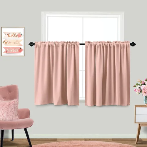 Vista 9 de Cortinas de café KOUFALL de 18 x 24 pulgadas para tratamientos de ventanas pequeñas, niveles de cortinas bohemias opacas para ventanas de RV y Beige