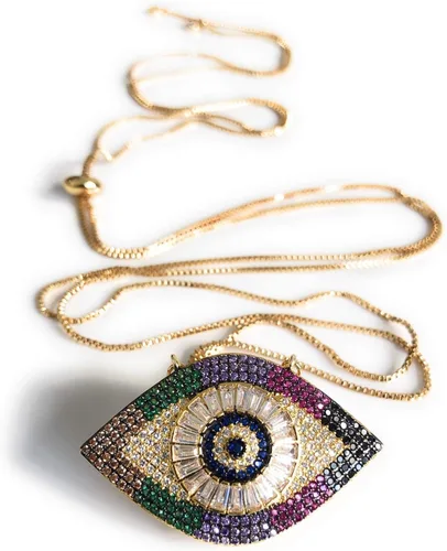 Vista 11 de Collar de amuleto de la suerte SIFRIMANIA con colgante de ojo maligno, longitud ajustable y vibrantes piedras de circonita cúbica para buena suerte