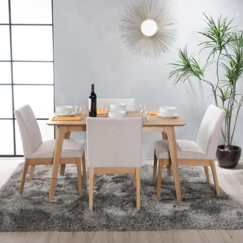 Vista 2 de Christopher Knight Home Kwame - Juego de comedor rectangular de 50 pulgadas, juego de 5 piezas, roble natural y beige claro
