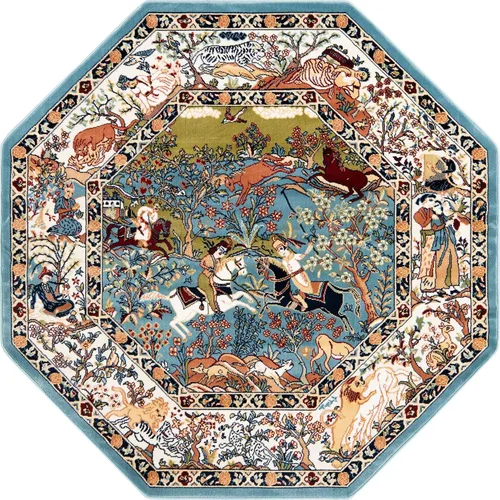Vista 3 de Unique Loom Narenj Collection - Alfombra de área Birmingham (octágono de 5 pies 1 pulgada, azul/borgoña)
